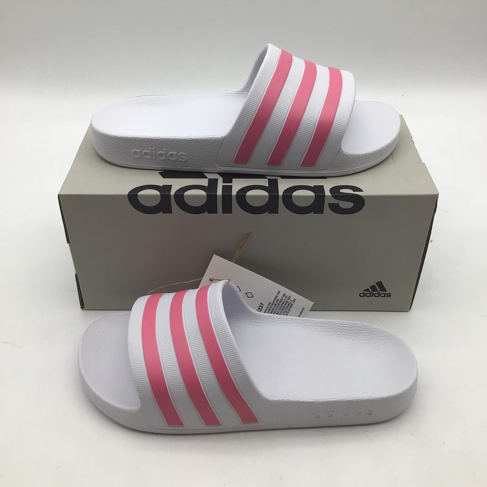 Adidas Adilette Aqua Slides White‎ Pink Stripes Women GZ5237 Size 5 Sandals New
